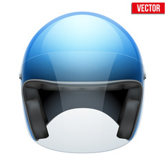 Obraz premium Blue motorbike classic helmet with clear glass visor. Vector.