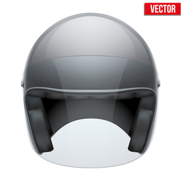 Black Motorbike Classic Helmet With Clear Glass Visor. Vector.