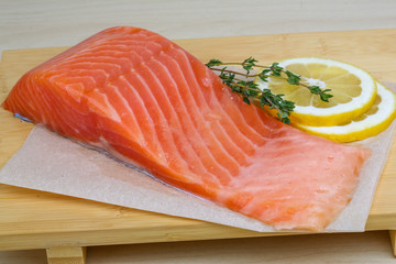 Salted Salmon on the wood background