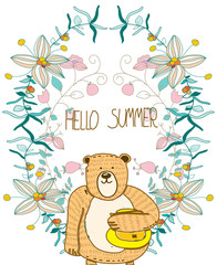  beautiful floral summer background with a bear