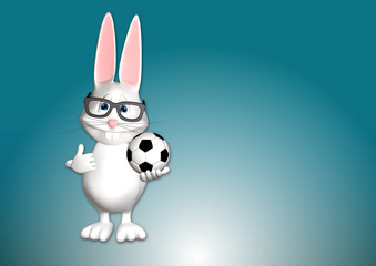 Hase Ball Fußball Spiel weiß zeigen Comic