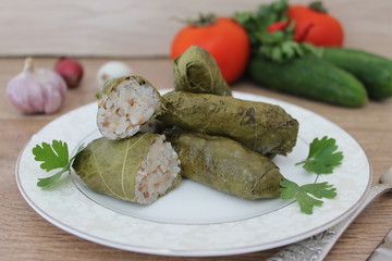dolma, stuffed grape leaves, turkish and greek cuisine 