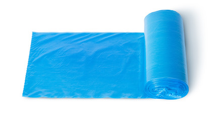Roll of blue plastic garbage bags top view
