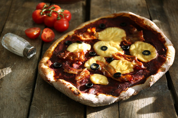 Tasty pizza on table close up