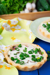 mini tarts with green onions, bacon and cottage cheese