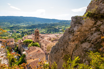 Scenic view of old village Moustiers Sainte-Marie in Provence