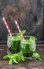Healthy fresh green spinach leaves smoothie. Detox concept