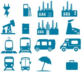 Energie, industrie, transport et vacances en 16 icônes