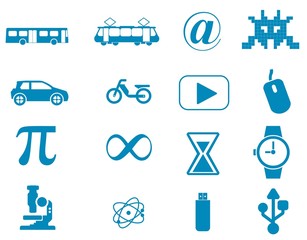 Transport, informatique et science en 16 icônes