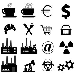 Petit déjeuner, commerce, industrie et symbole en 16 icônes