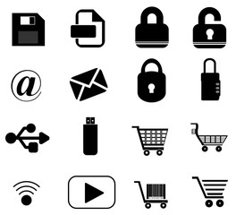 Informatique, cadenas et caddie en 16 icônes