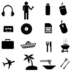 Musique, informatique, vacances et nourritures en 16 icônes	