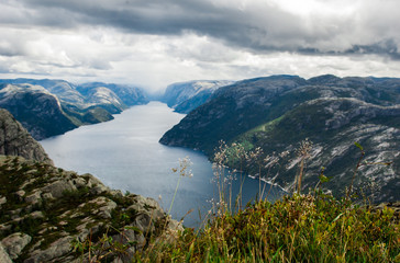 Obraz premium Lysefjord view from Preikestolen cliff in Norway