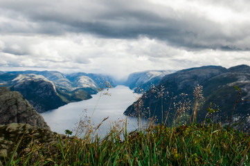 Lysefjord view from Preikestolen cliff in Norway