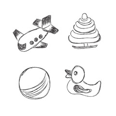 toys icons, sketch, vector, illustration