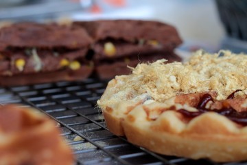 Sweet waffles in the market
