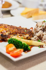 Juicy grilled chicken steak with spicy taste from pepper