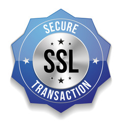 Blue ssl secure transaction button on white background