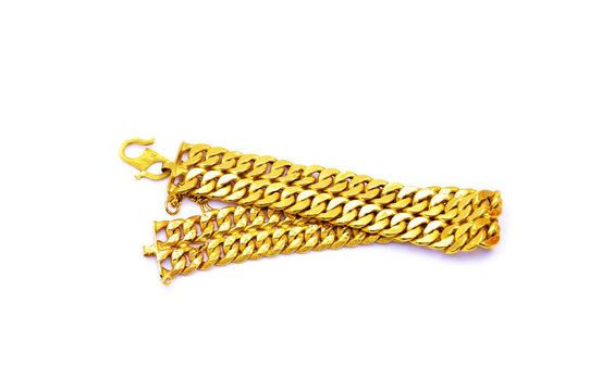 Gold Bracelet Over White Background