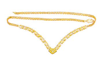 Gold necklace over white background - 84546494