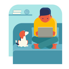 Man working on laptop at home