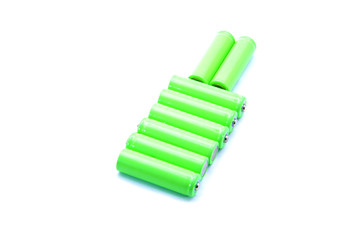 Green Cylinder Size AA Batteries Over White Background
