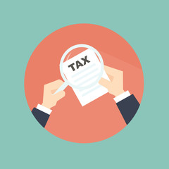 Tax inspector with hand - flat style
