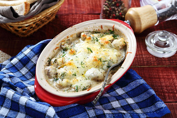 Tasty mushroom with cheese sauce