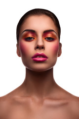 Beautiful fashion model with pink lips and blush and glossy eyel