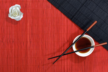 Straw mat and chopsticks