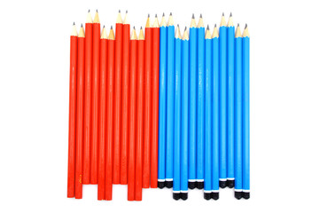 Red And Blue Pencils Over White Background