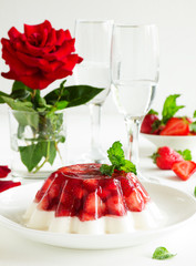 Jelly with strawberries and cream.