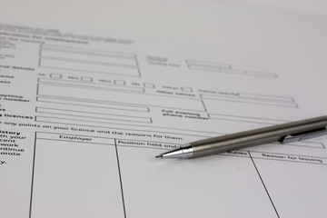 Close up of an application form