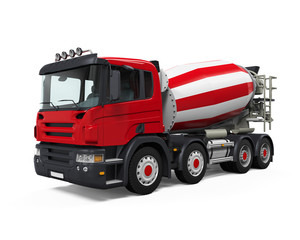 Red Concrete Mixer Truck