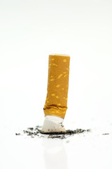 Stop smoking, cigarette butt isolated on white
