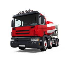 Red Concrete Mixer Truck