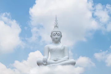 Papier Peint photo Lavable Bouddha  White buddha status on blue sky