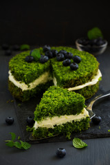 Beautiful green cake with spinach and butter cream. Turkish cuisine.