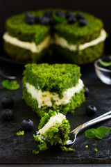 Beautiful green cake with spinach and butter cream. Turkish cuisine.