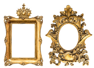 Baroque style golden picture frame isolated on white background