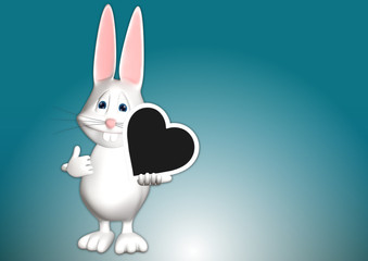 Hase Tafel Herz Platzhalter 3D weiß zeigen Comic