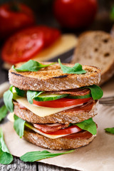 Sandwich with ham, cheese and vegetables