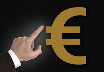 Hand zeigt auf Euro zeichen Konzept