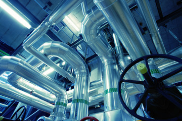 Obraz premium Industrial zone, Steel pipelines and valves