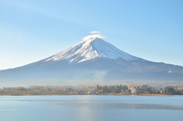 Mount fuji in autumn at kawaguchiko lake japan
