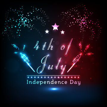 Shiny text with firework for American Independence Day.