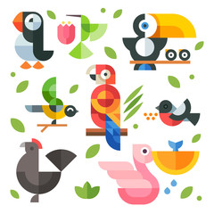 Naklejka premium Illustrations magic birds and chicks