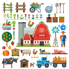Farm in village. Elements for game. Vector flat  illustrations