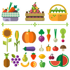 Basket with fruits and vegetables. Farm. Elements and sprites