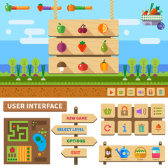 Farm in the village. Wooden User Interface for game
